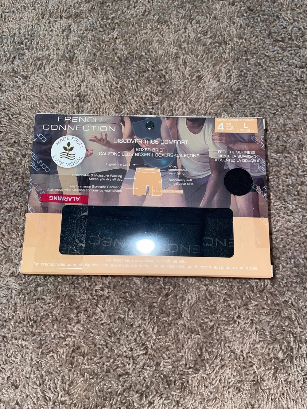 NWT black 4 pack French Connection Men’s Boxer Briefs size large - Picture 2 of 2